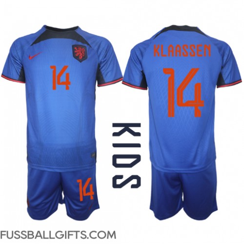 Niederlande Davy Klaassen #14 Fußballbekleidung Auswärtstrikot Kinder WM 2022 Kurzarm (+ kurze hosen)